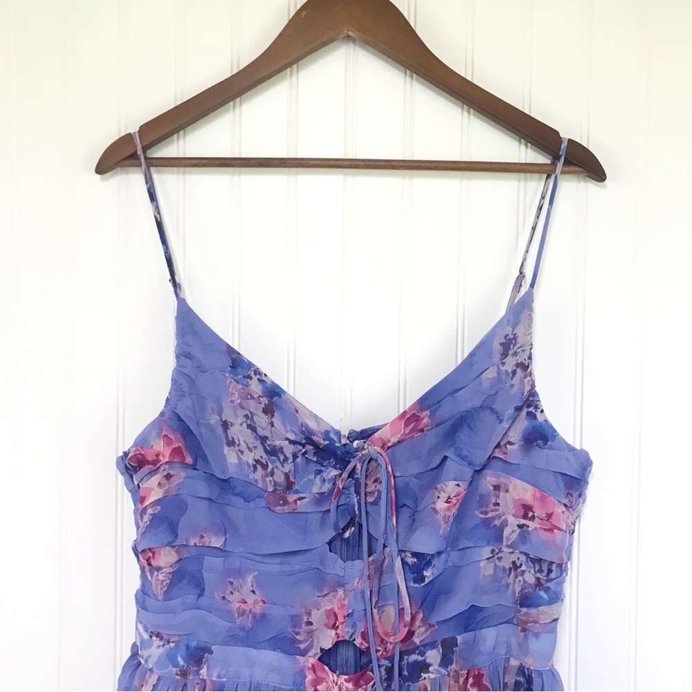 New ASTR Daytona Purple Floral Print Pleated Tiered Halter Maxi Dress Size XL - Picture 5 of 8